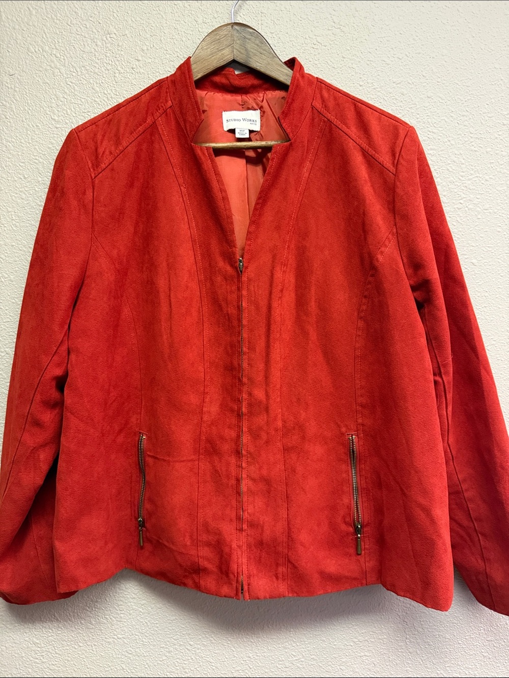 St. John Vibrant Red faux Suede Zip-Front Jacket